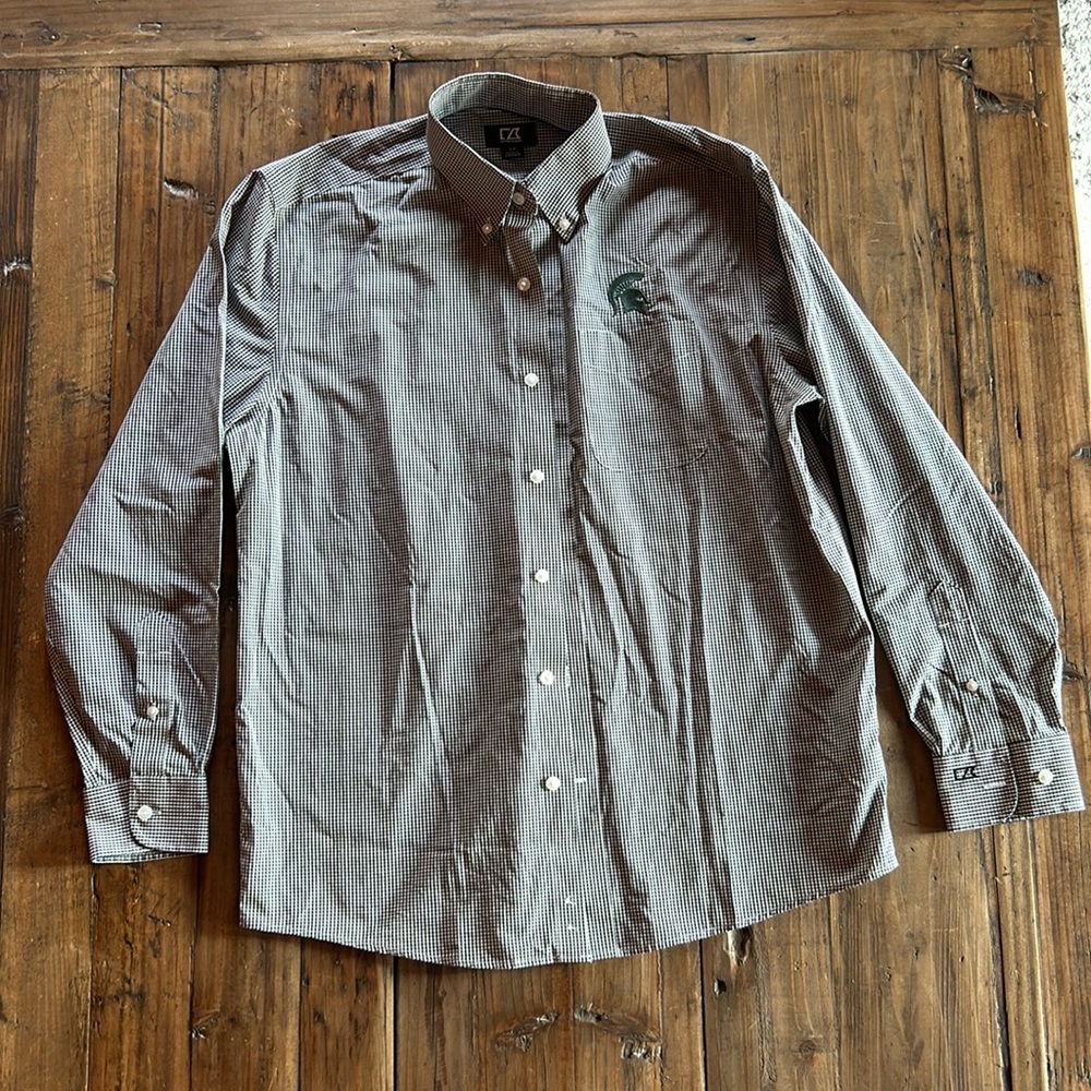 Cutter & Buck Easy Care Stretch Gingham Mens Long Sleeve Dress Shirt MSU